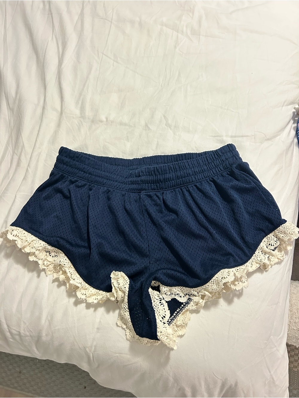 FP Movement by Free People Navy Athletic Shorts with Cream Lace Trim Never worn